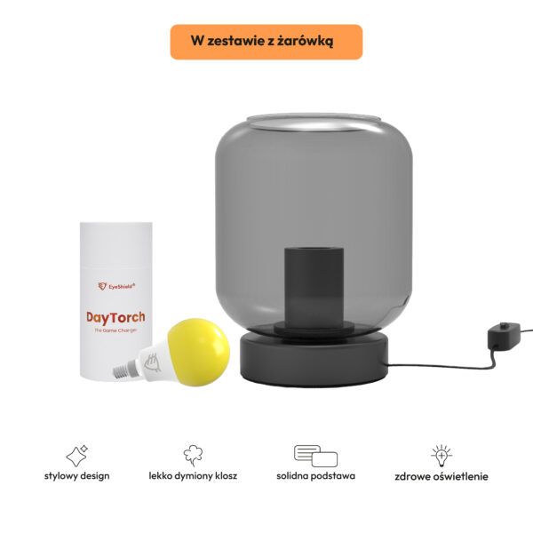Czarna lampka z kloszem Aura z żarówką DayTorch