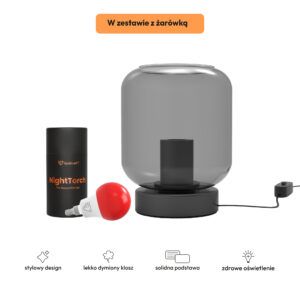 Czarna lampka Aura z kloszem z żarówką NightTorch
